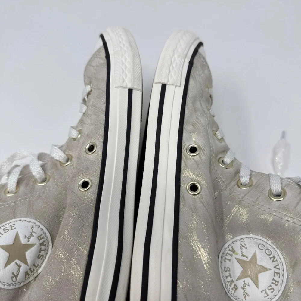 Converse‎ All Star Size 3 Junior Leather Zip High Top Sneakers Beige Gold Youth